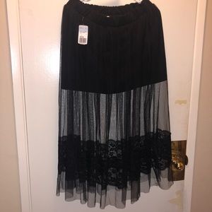 Long Black Tulle and Lace Skirt